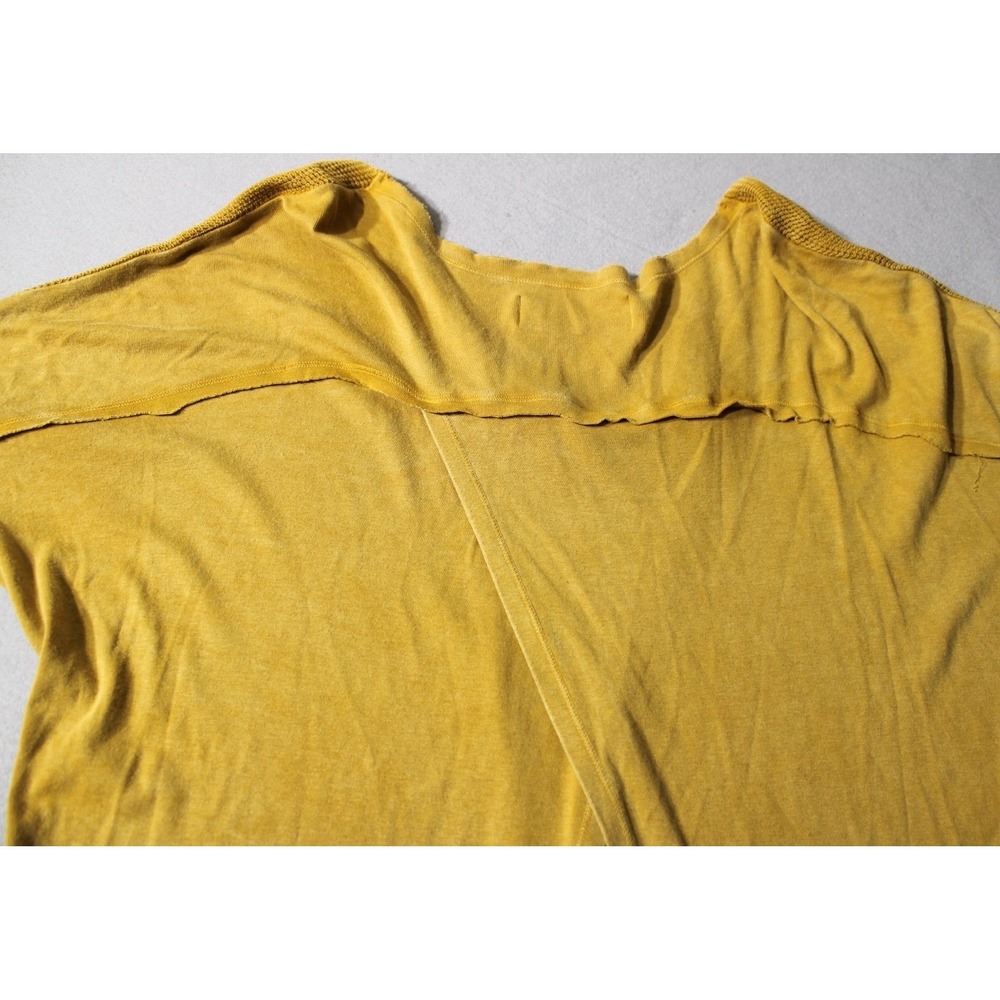 M. Rena Waffle Knit Top Womens Large Yellow V-Neck Pleated Thermal Boho S4945A - Picture 9 of 10
